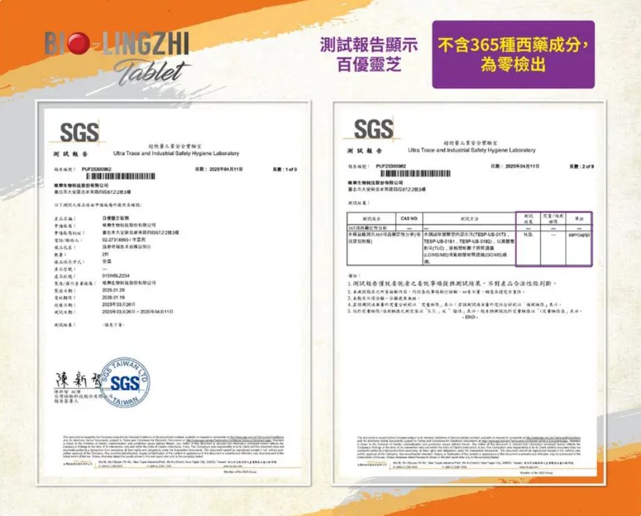 SGS 測試報告：不含 365 種西藥成分，零檢出